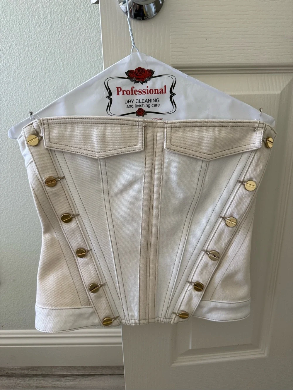 Dion Lee Ivory Strapless Corset Top with Gold Buttons - Picture 3 of 6